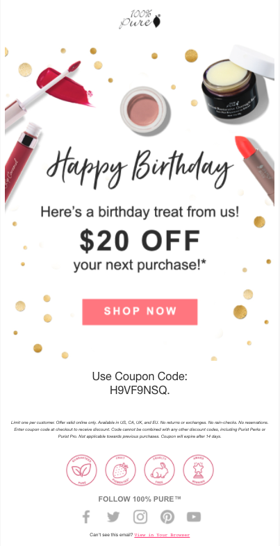 100% PURE Happy Birthday email